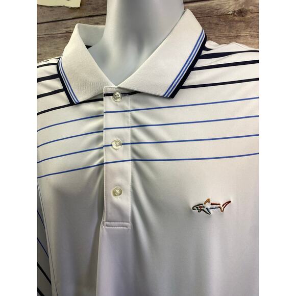 NWT Greg Norman For Tasso Elba Play Dry Polo Golf Shirt Size 2XL White Blue - Picture 6 of 8